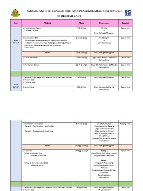 Aktiviti Minggu Pertama Persekolahan Sesi 2024 Pdf