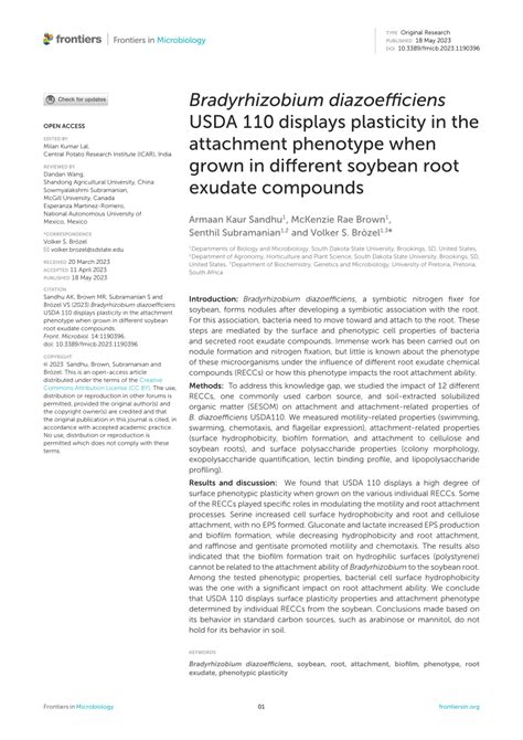 PDF Bradyrhizobium Diazoefficiens USDA 110 Displays Plasticity In The