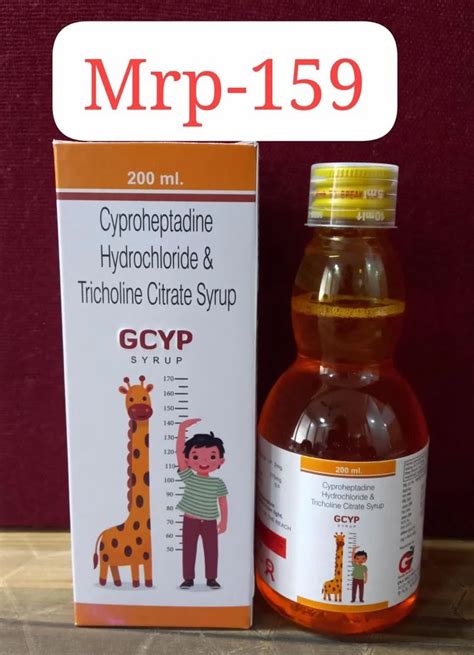 Cyproheptadine HCl Tricholine Citrate With Sorbitol Syrup Packaging