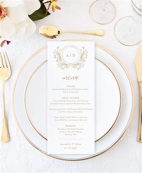 Elegant Menu Cards For Wedding Wedding Menus Printed Traditional