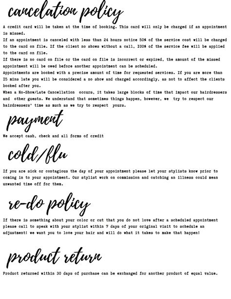 Salon Policies — Arrow Salon