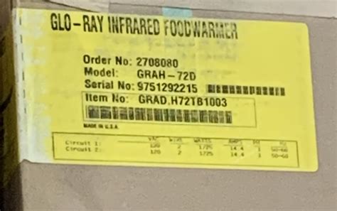 HATCO 72 GLO RAY INFRARED FOOD WARMER 120V GRAH 72D 6FT HEAT STRIP