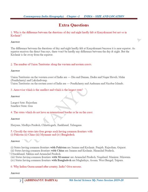 9th Geography Social Science 2019 20 Chapter 1 India Size And Location English Medium My