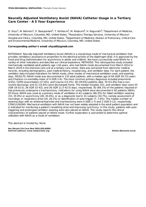 Pdf Neurally Adjusted Ventilatory Assist Nava Catheter Usage In A