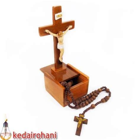 Jual Kode Salib Duduk Altar Meja Doa Ibadah Kayu Kotak Rosario