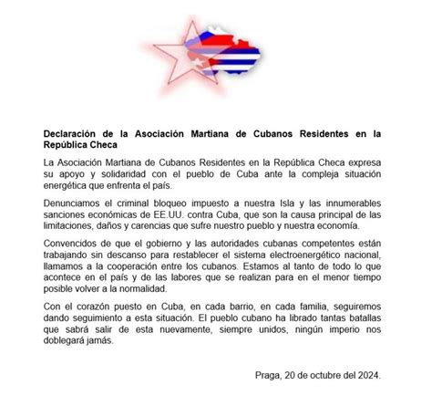 Declaración De La Asociación Martiana De Cubanos Residentes En La República Checa Embajadas Y