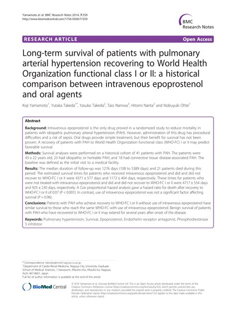 Pdf Long Term Survival Of Patients With Pulmonary Arterial Hypertension Recovering To World