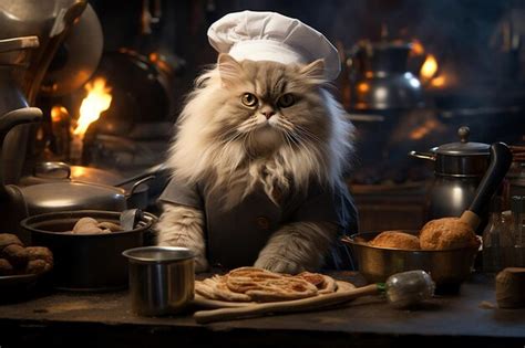 Premium Ai Image Feline Chef Creating Culinary Delights In A Gourmet