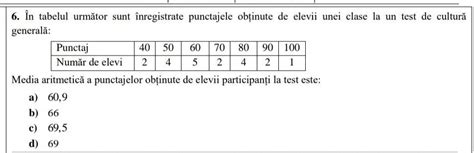 N Tabelul Urm Tor Sunt Nregistrate Punctajele Ob Inute De Elevii Unei