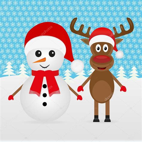 Snowman And Christmas Reindeer — Stock Vector © Pavlentii 14150137