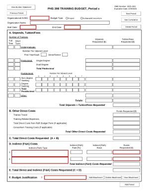 Fillable Online Grants Nih Phs Training Budget Form Fax Email Print