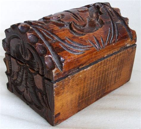 Pirate Treasure Chest Mini Vintage Hand Carved Wood