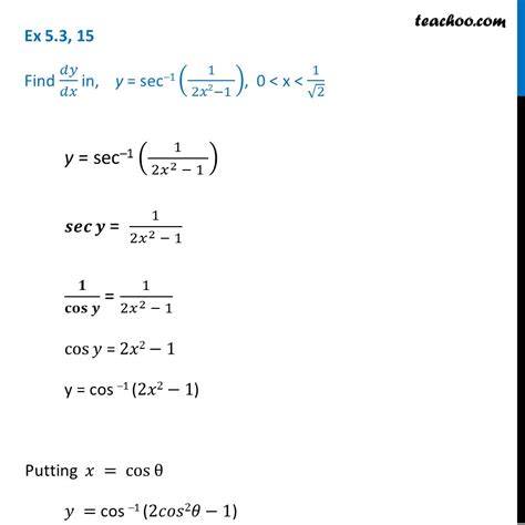 Ex 5 3 15 Find Dy Dx In Y Sec 1 1 2x2 1 Chapter 5