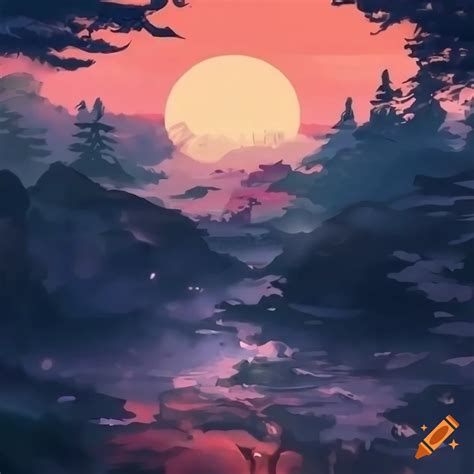 Japanese Landscape In Dororo Anime Style Wallpaper On Craiyon