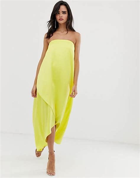 Asos Design Bandeau Midi Dress In Satin Asos