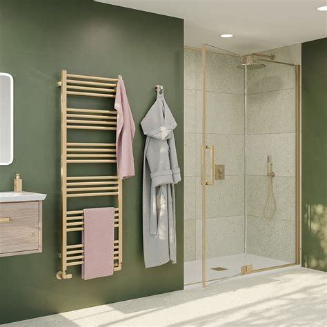 Crosswater Optix 10 Brushed Brass Pivot Shower Door With Inline Panel