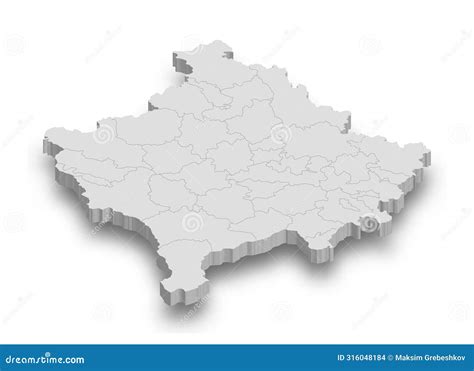 3d Kosovo White Map With Regions Isolated Vector Illustration