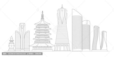 杭州地标建筑描边插画建筑园林设计素材设计模板汇图网