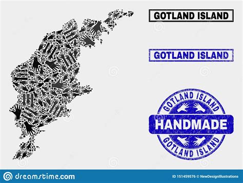 Handmade Collage Of Gotland Island Map And Textured Stamp Stock Vector