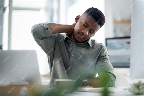 Premium Photo Black Man Neck Pain And Stress In Office From Burnout