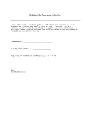 Fillable Online Scit Admission Offer Acceptance Declaration I Have Read