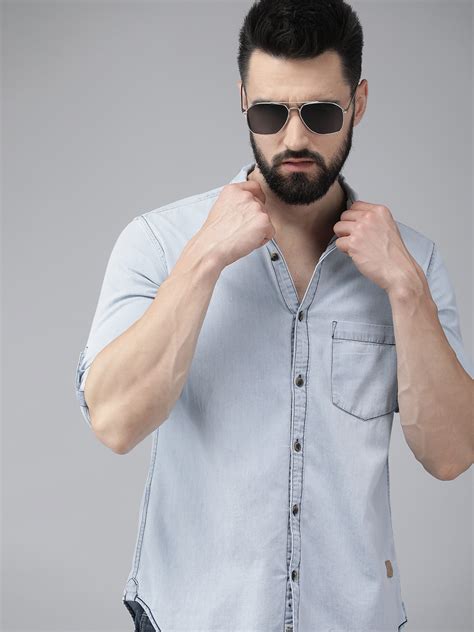 Buy Roadster Men Blue Pure Cotton Solid Chambray Casual Shirt Shirts For Men 19496124 Myntra