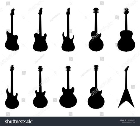 Set Guitar Silhouettes Electric Guitars Acoustic Stock Vector Royalty