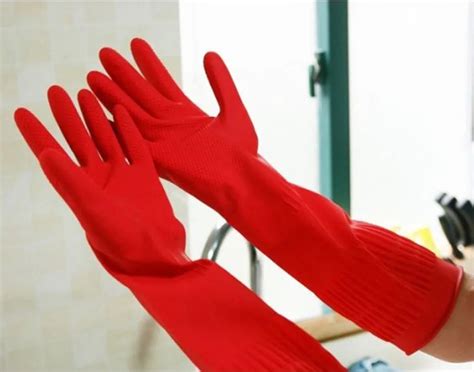 1 Pair Red Rubber Gloves Dish Washing Cleaning Long Gloves Household Kitchen Gloves Accessories