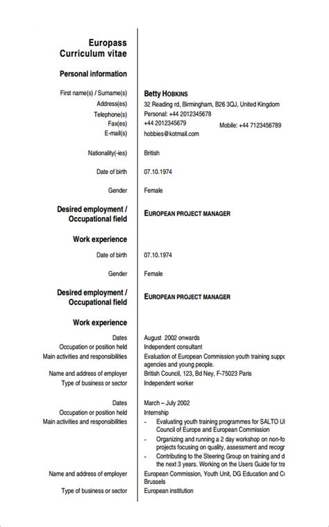 English Europass Cv Template Contoh Gambar Template Porn Sex Picture