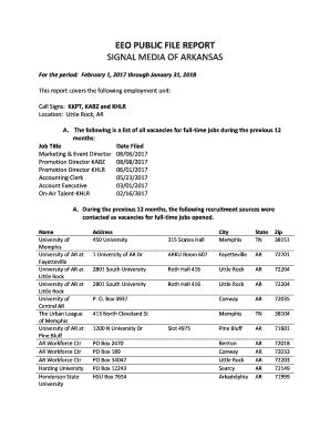 Fillable Online EEO PUBLIC FILE REPORT SIGNAL MEDIA OF ARKANSAS Fax