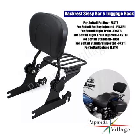 BLACK SISSY BAR Backrest W Luggage Rack For Harley Softail Fat Boy