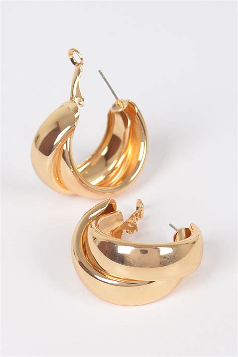 Ame3358 Gold Double Metal Hoop Earring Hoop Earrings