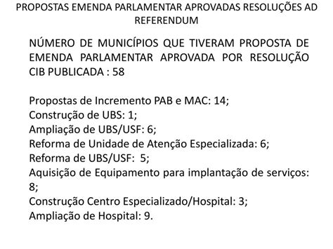 Situa O Das Propostas De Emendas Parlamentares Ppt Carregar