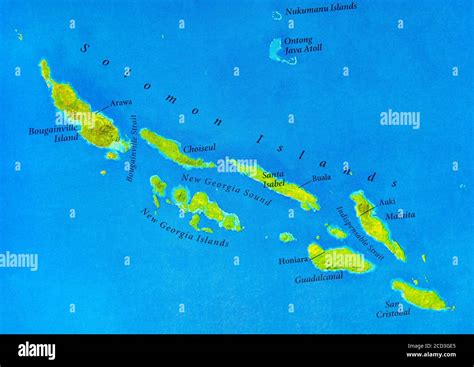 Geographic Map Of Solomon Islands With Important Cities Stock Photo Alamy