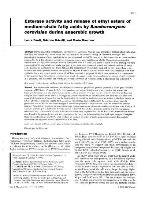 Pdf Esterase Activity And Release Of Ethyl Esters Of Medium Chain