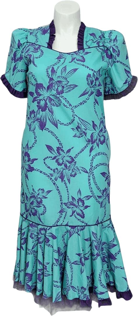 Vintage Purple And Teal Floral Hawaiian Dress By Hilo Hattie Shop Thrilling