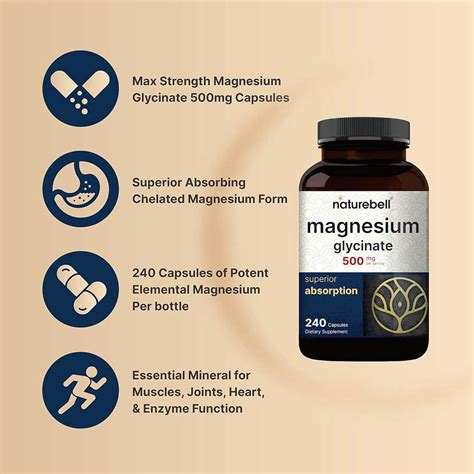 Naturebell Magnesium Glycinate 500mg Superior Absorption 240 Capsules