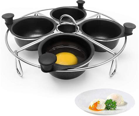 Stainless Steel 4 Cup Egg Poacher Tray With Silicone Mitt