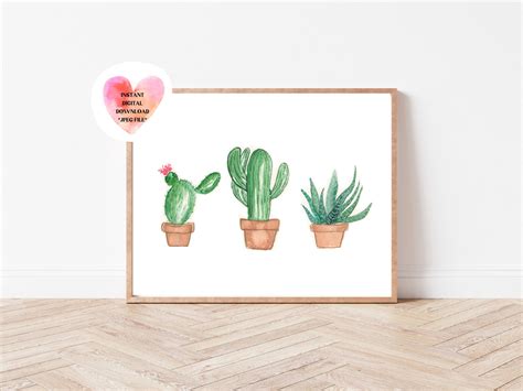 Potted Succulent Trio Wall Art, Potted Succulent Illustration ...