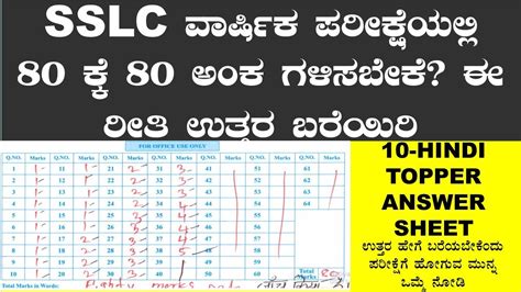 Sslc ಹಿಂದಿ ಟಾಪರ್‌ ಉತ್ತರ ಪತ್ರಿಕೆ 80 ಕ್ಕೆ 80 ಅಂಕ 10th Hindi Topper Answer Sheet 80 Out Of 80