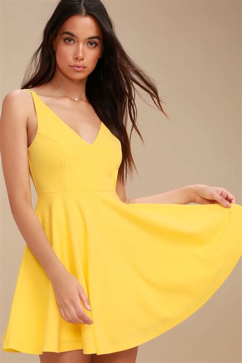 Cute Yellow Dress Skater Dress Sleeveless Dress Lulus