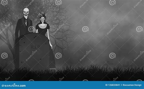 Ghost Couple In Day Of The Death Or Halloween Theme Stock Illustration