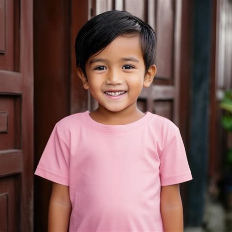 Premium Photo Small Asian Kid Wearing Empty Blank Tshirt For Mockup