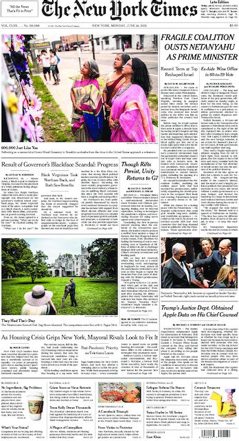 The New York Times in Print for Monday, June 14, 2021 - The New York Times