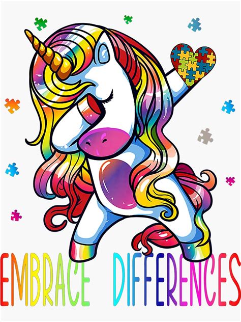 Embrace Differences Dabbing Unicorn Autism Awareness Sticker By