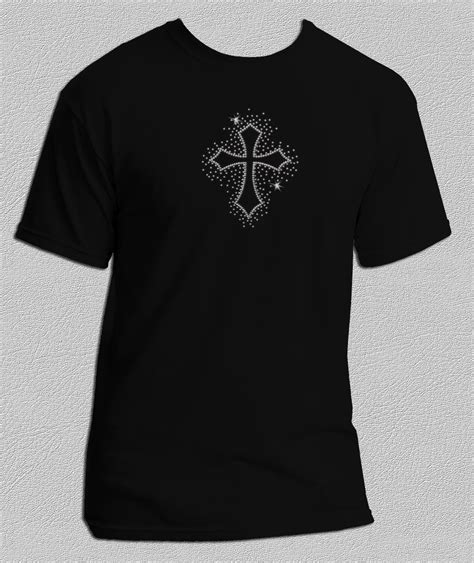 Peace Be With U Silver Rhinestone Cross Large Christian Tee Shirt