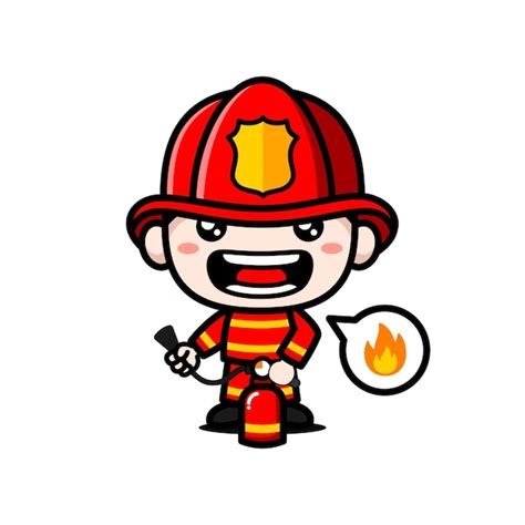 Premium Vector Cute Firefighter Cartoon Character With Fire Extinguisher