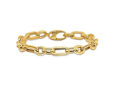 K Yellow Gold Polished And Textured Fancy Link Bracelet Bp Ma