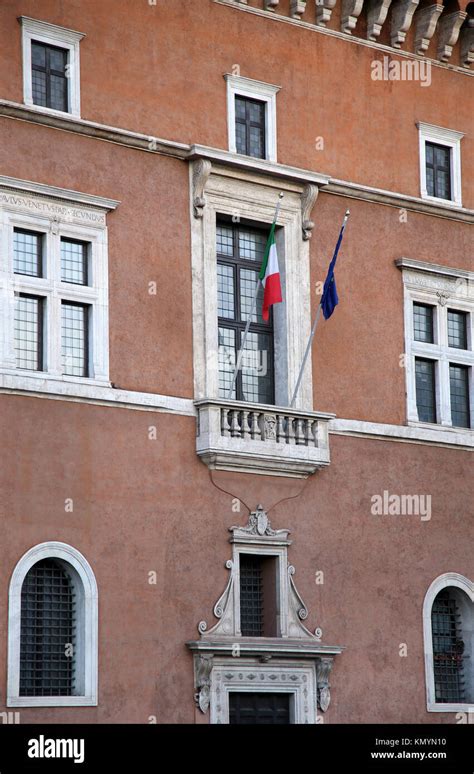 Piazza Venezia In Rome Italy Building Balcony Where It Speak Duce