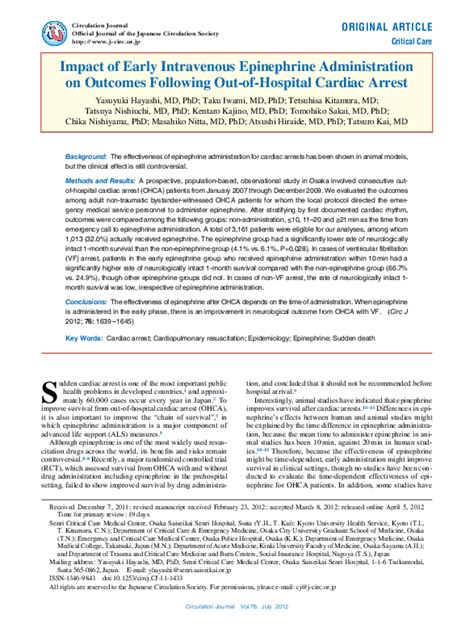 Pdf Impact Of Early Intravenous Epinephrine Administration On